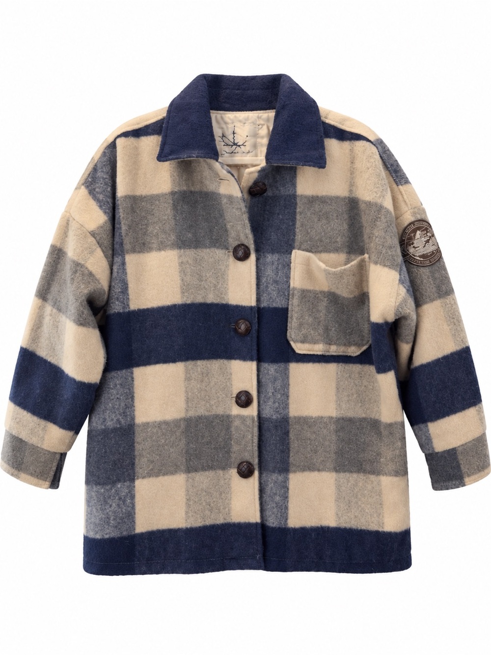 Boundless North Plaid Quilted Shacket Jacket Navy Cream Gray Women’s S